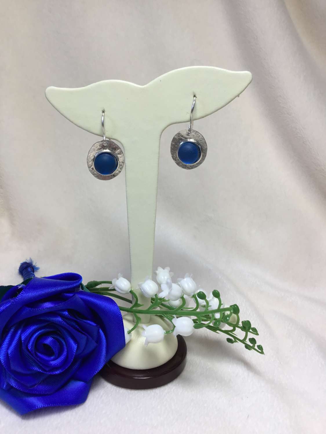 Handmade Blue Frosted Glass Drop Earrings Silver Handmade Blue Frosted Glass Drop Earrings Silver