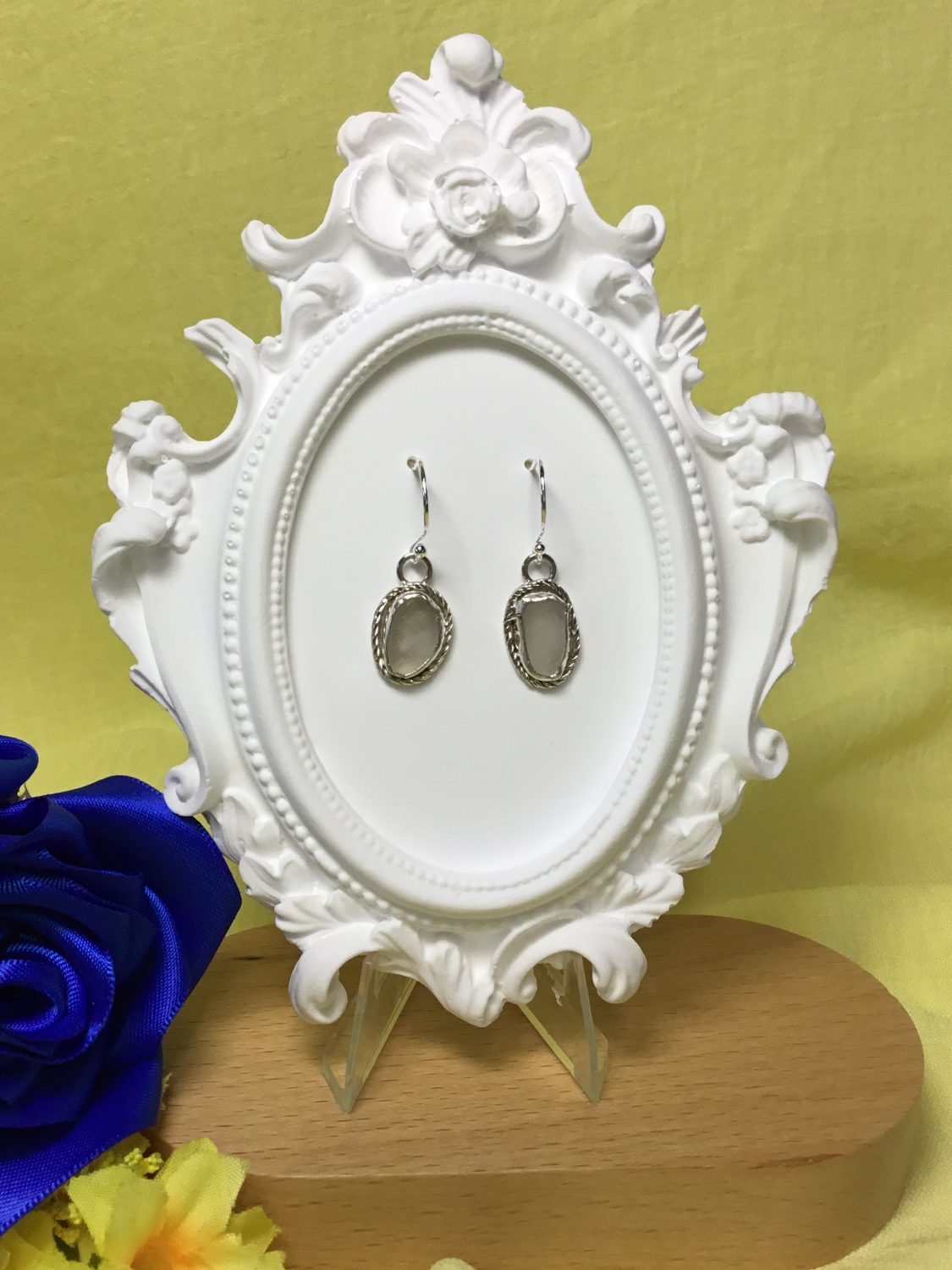 Sterling Silver Oval Sea Glass Drop Earrings Sterling Silver Oval Sea Glass Drop Earrings