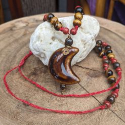 Ceramic moon necklace - Tigers Eye & Bronzite