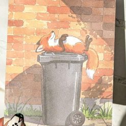 Fox sunbathing On a Wheelie Bin greetings card