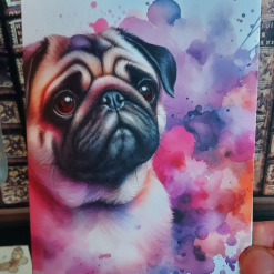 Pug rainbow splash greetings card