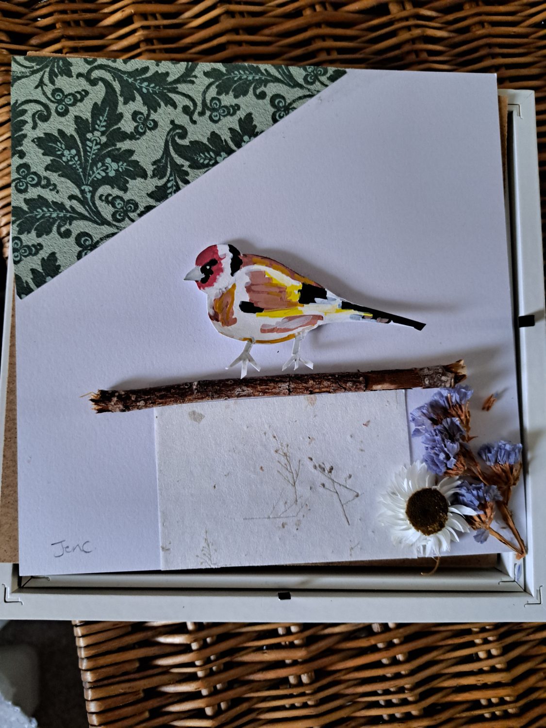 20250420_074410 Hand-painted Bird White Framed Picture 2