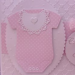 Luxury Handmade Baby Girl - Congratulations on your Baby Girl - White & pink onesie with embossed heart background 2 Luxury Handmade Baby Girl - Congratulations on your Baby Girl - White & pink onesie with embossed heart background 2