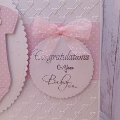 Luxury Handmade Baby Girl - Congratulations on your Baby Girl - White & pink onesie with embossed heart background 1 Luxury Handmade Baby Girl - Congratulations on your Baby Girl - White & pink onesie with embossed heart background 1