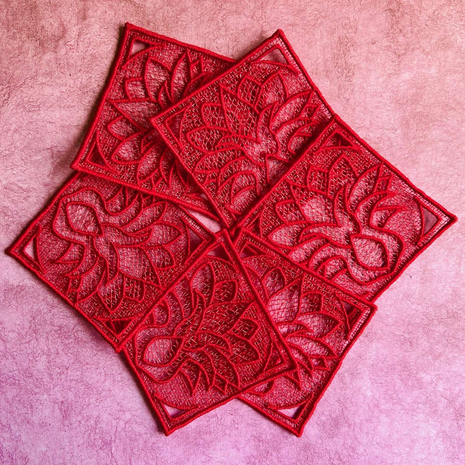 Coasters - Free Standing Lace - Red Coasters - Free Standing Lace - Red