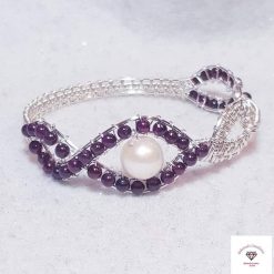 Garnet and Pearl Silver Plated Wirework Bracelet