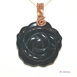 PENDANT ONLY - Rose Gold Plated Wirework Carved Black Agate Flower Pendant