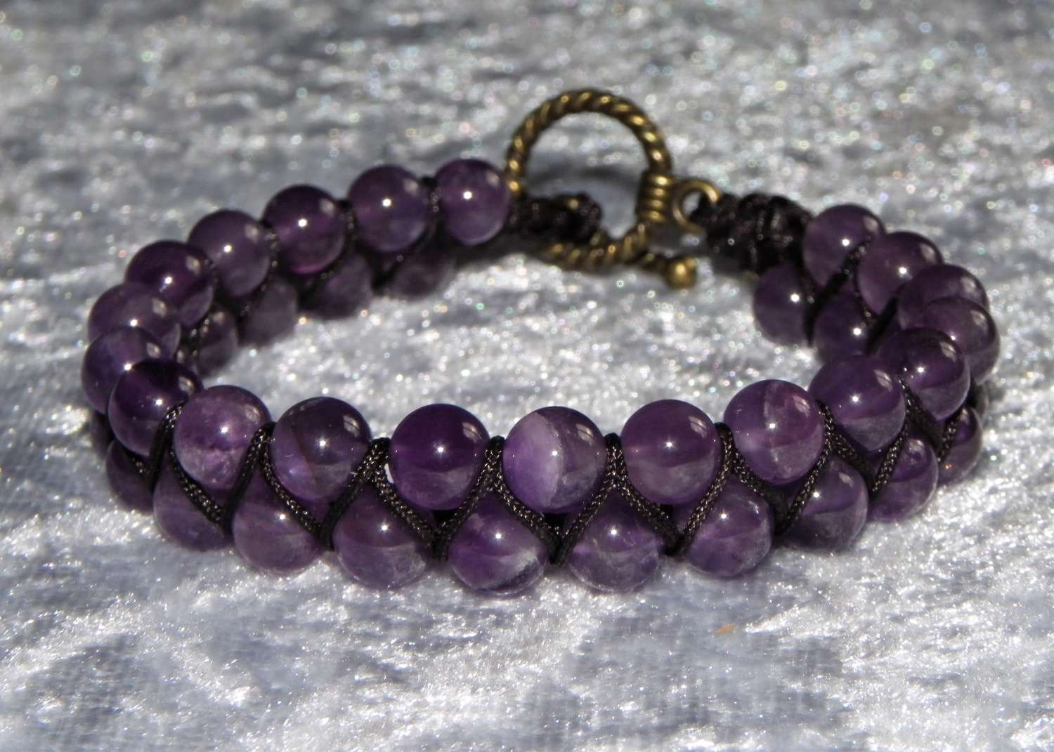 Zigzag Amethyst on Dark Brown Macramé Style Bracelet Zigzag Amethyst on Dark Brown Macramé Style Bracelet