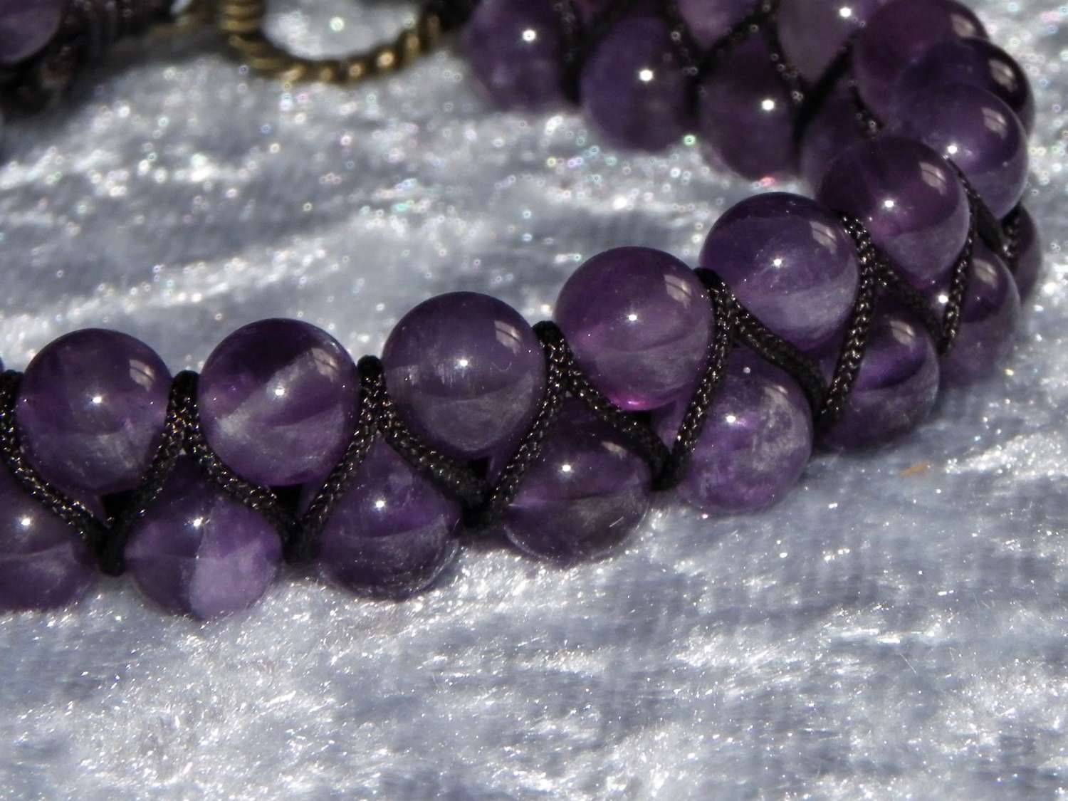 Zigzag Amethyst on Dark Brown Macramé Style Bracelet Zigzag Amethyst on Dark Brown Macramé Style Bracelet