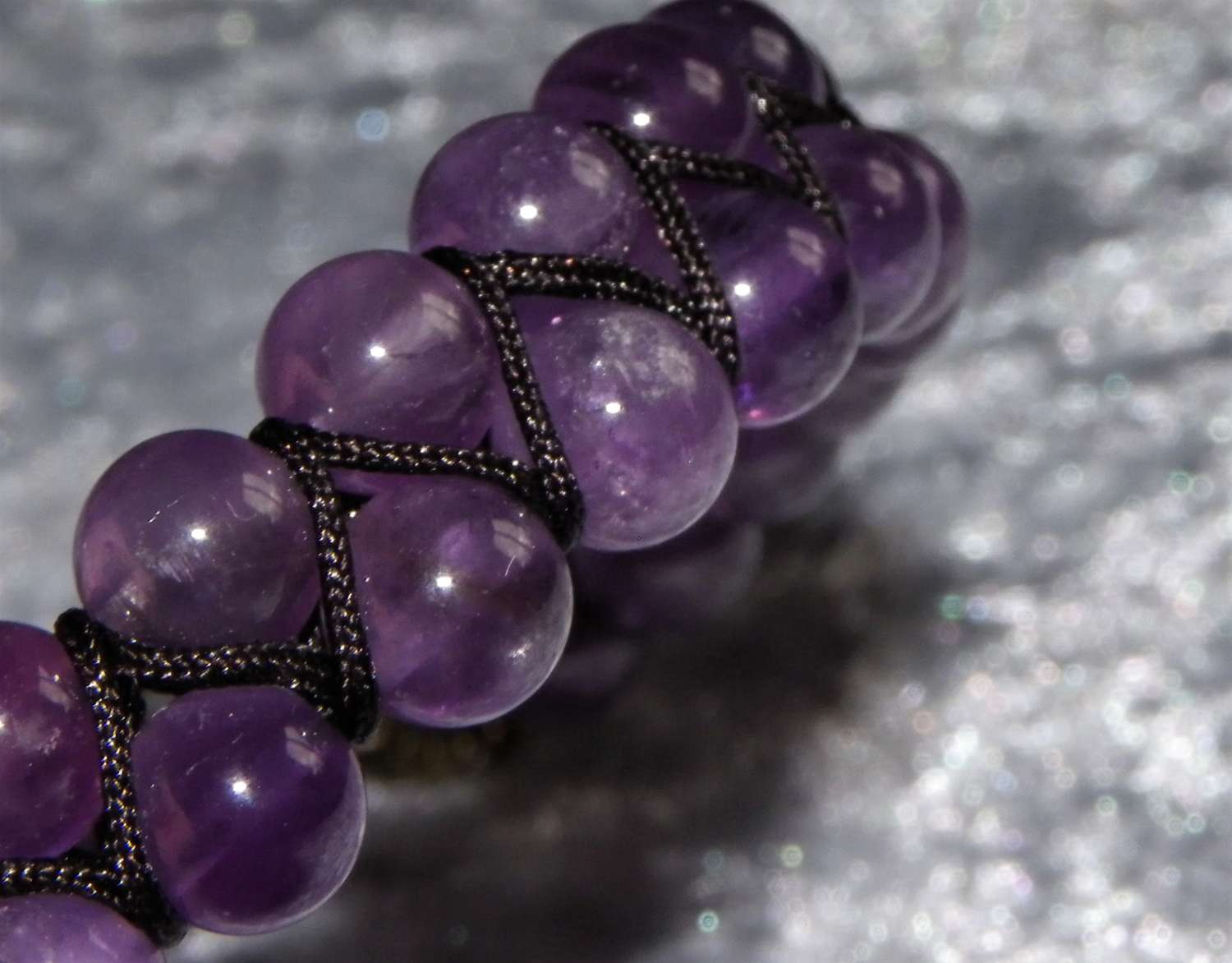 Zigzag Amethyst on Dark Brown Macramé Style Bracelet Zigzag Amethyst on Dark Brown Macramé Style Bracelet
