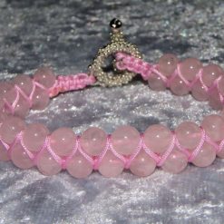 Zigzag Rose Quartz on Pastel Pink Macramé Style Bracelet