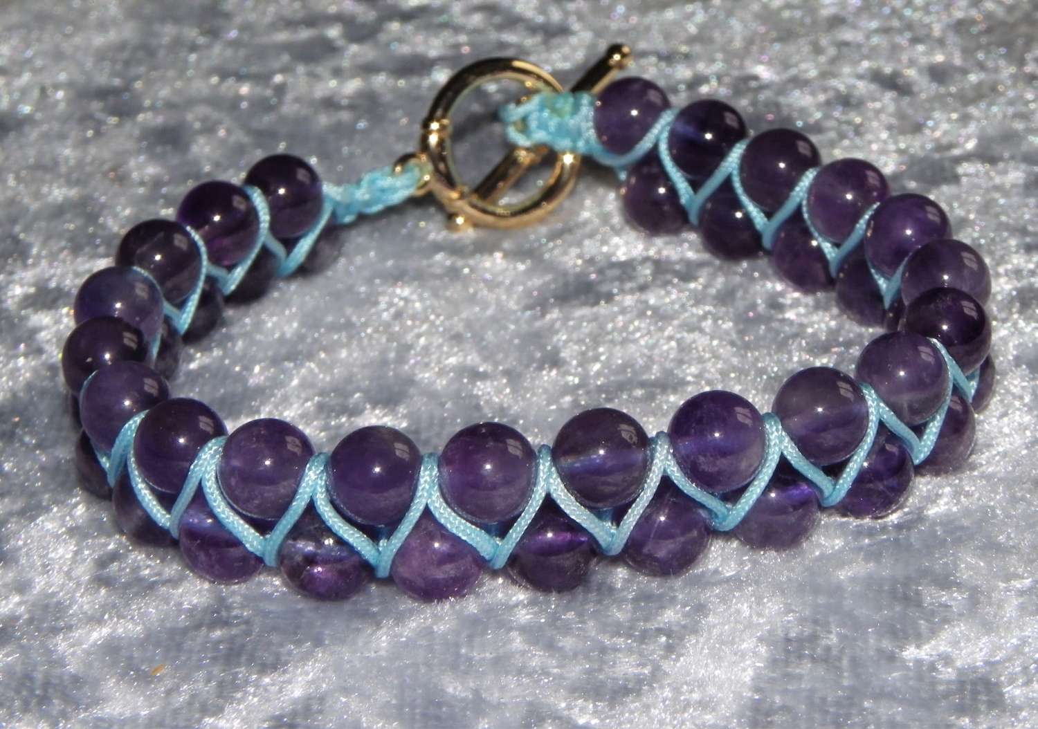 Zigzag Amethyst on Turquoise Macramé Style Bracelet Zigzag Amethyst on Turquoise Macramé Style Bracelet