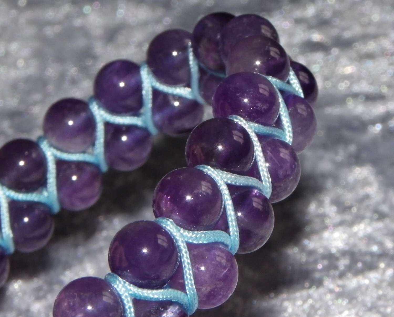 Zigzag Amethyst on Turquoise Macramé Style Bracelet Zigzag Amethyst on Turquoise Macramé Style Bracelet