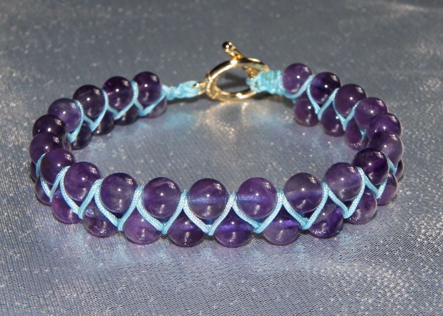Zigzag Amethyst on Turquoise Macramé Style Bracelet Zigzag Amethyst on Turquoise Macramé Style Bracelet
