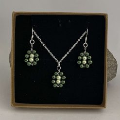 Green Pearl Necklace and Earrings Set