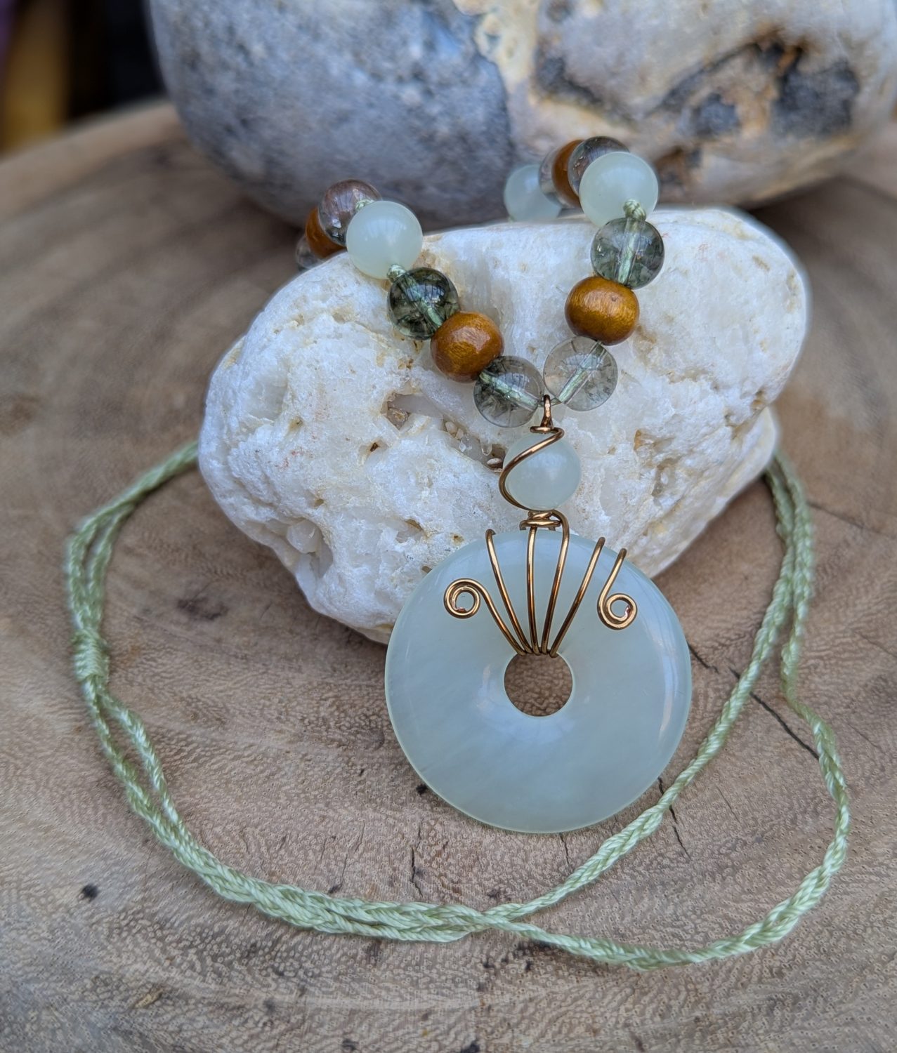 Wire wrapped necklace - Bowenite Wire wrapped necklace - Bowenite