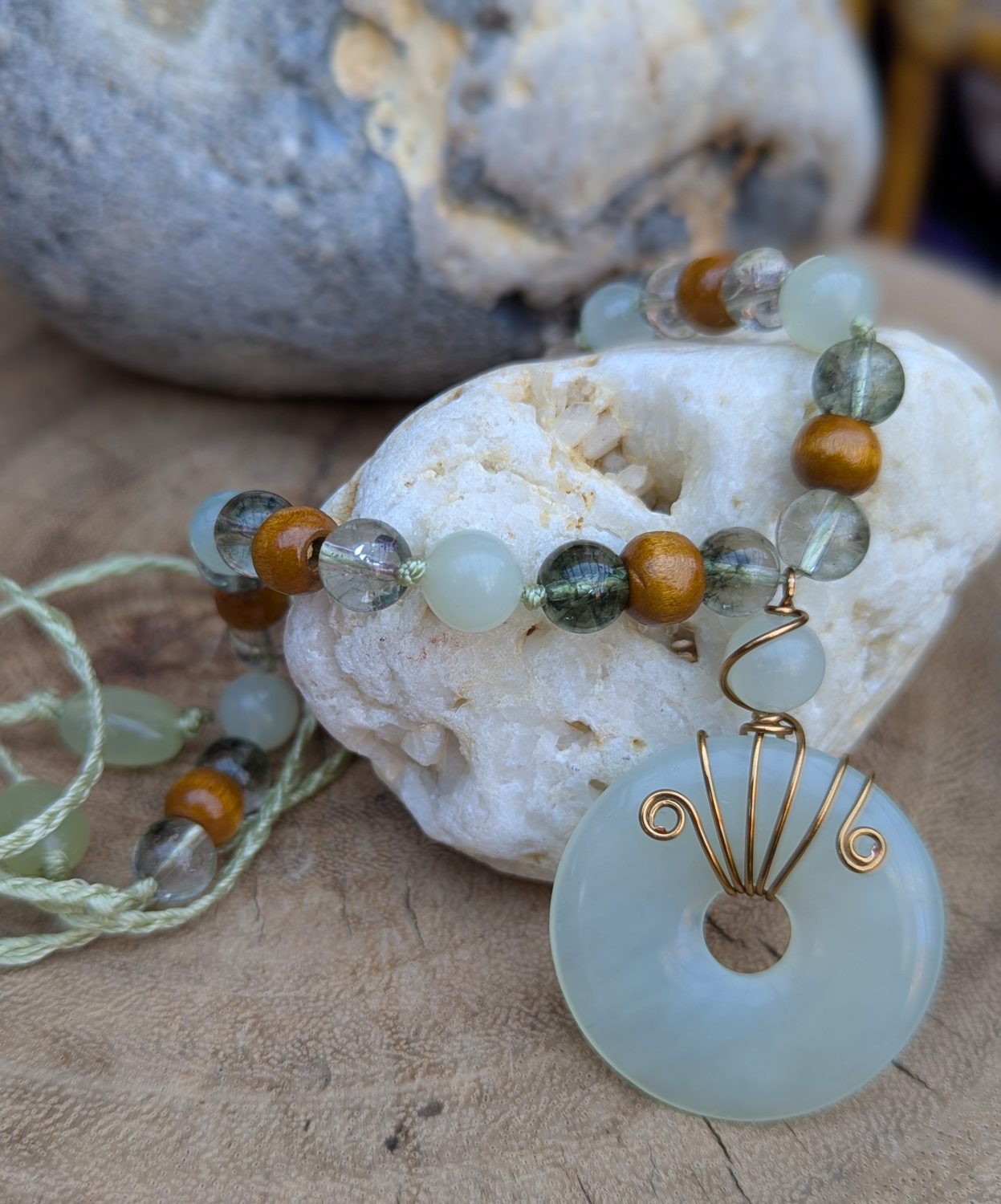 Wire wrapped necklace - Bowenite Wire wrapped necklace - Bowenite