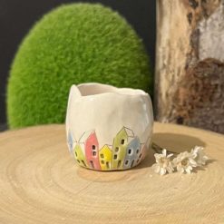 Small ceramic painted houses pinch pot