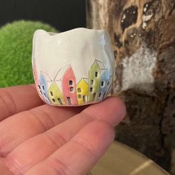 Small ceramic painted houses pinch pot 1