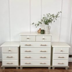 SOLD - Cream White Bedroom Set Chest of Drawers + 2 Side tables