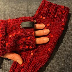 Knit fingerless gloves with sequins-Elegant wool mittens-Stylish mittens-gift-accessories