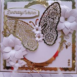 Luxury Handmade Birthday - Gold Filagree butterfly, Birthday Wishes with rippled flower sprays