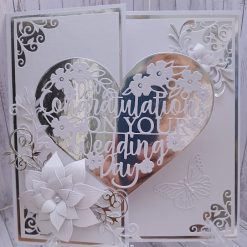 Luxury Handmade Wedding Card - White & Silver - Congratulations on your Wedding Day, Heart & filagree cut outs
