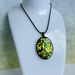 Pendant - Black Oval Dichroic Gold/Green