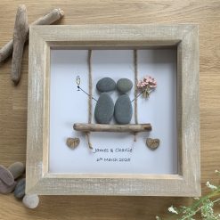 Handmade Wedding Engagement Anniversary Pebble Art Picture in White or Wood frame. Personalised. Free Postage. Bride Groom Gift Present. 2 Handmade Wedding Engagement Anniversary Pebble Art Picture in White or Wood frame. Personalised. Free Postage. Bride Groom Gift Present. 2