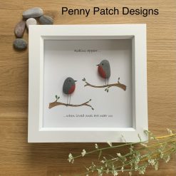 Framed Robin pebble art picture. Handmade Sympathy gift. Robins appear when loved ones are near. White or rustic wood frame. Free postage. 1 Framed Robin pebble art picture. Handmade Sympathy gift. Robins appear when loved ones are near. White or rustic wood frame. Free postage. 1