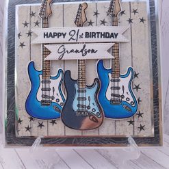 Luxury Handmade 21st Birthday - Guitar themed Rockstar Grandson, embossed background & woodgrain effect
