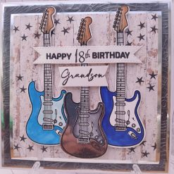 Luxury Handmade 18th Birthday - Guitar themed Rockstar Grandson, embossed background & woodgrain effect