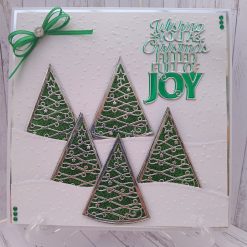 Luxury Handmade Christmas Card - Christmas trees in silver and emerald green, snowy hills, Wishing you a Christmas filled with Joy
