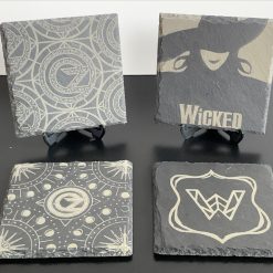 Unique Wicked Slate Mat Engraved 4 Coasters & Stand Witch Man Cave Gifts