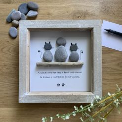 Personalised pet pebble art picture. Cat Dog Human Person handmade gift item. 7x7”. Free postage. White or Rustic Wood Frame. 3 Personalised pet pebble art picture. Cat Dog Human Person handmade gift item. 7x7”. Free postage. White or Rustic Wood Frame. 3