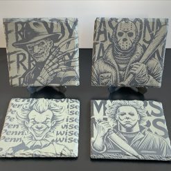 Unique Horror Movies Slate Mat Engraved 4 Coasters & Stand Man Cave Gifts
