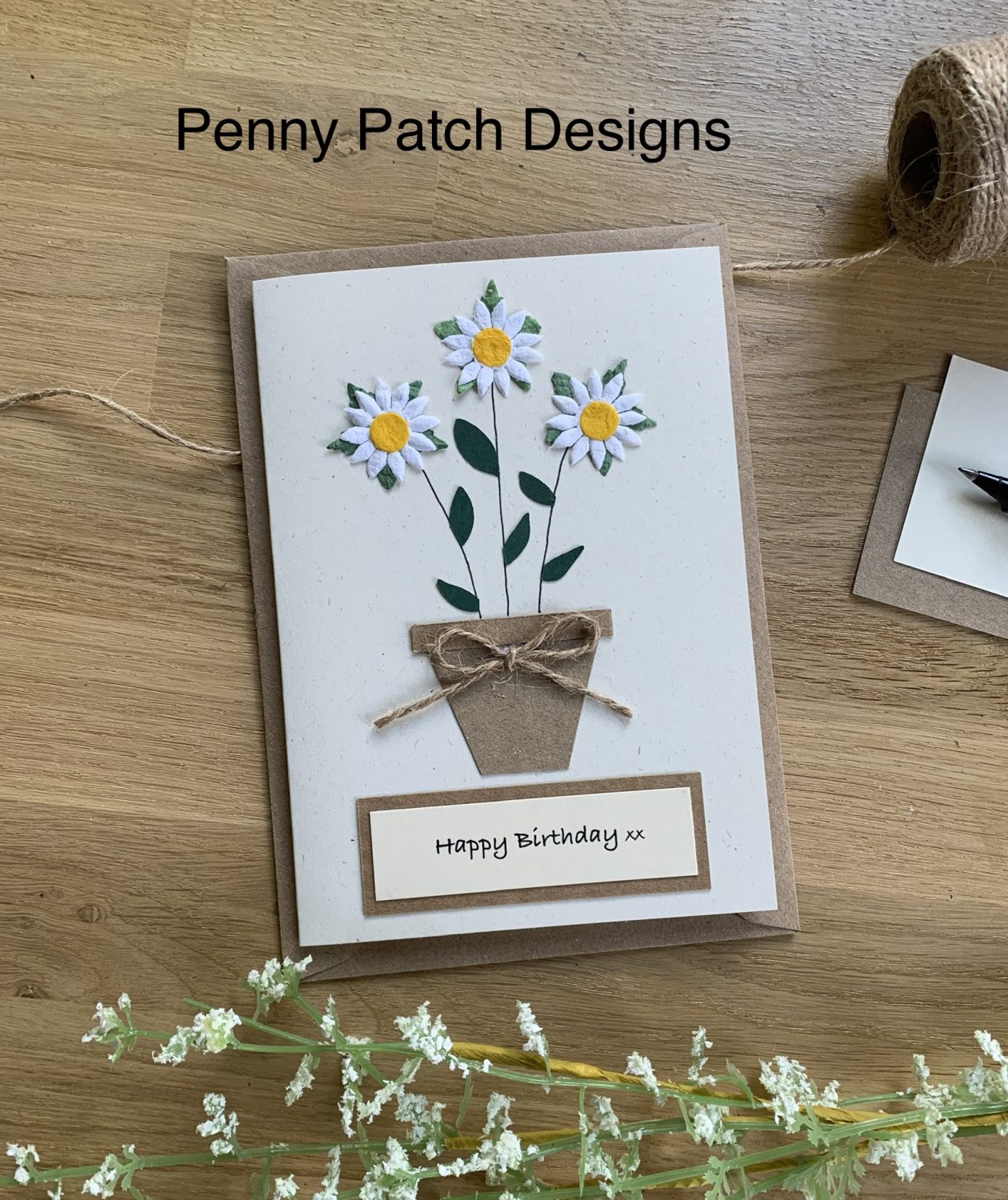 Daisy Flower Pot Handmade Birthday Card or for any occasion, personalised for free and free postage. Brown or Cream card. Recyclable. Daisy Flower Pot Handmade Birthday Card or for any occasion, personalised for free and free postage. Brown or Cream card. Recyclable.