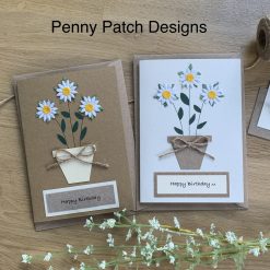 Daisy Flower Pot Handmade Birthday Card or for any occasion, personalised for free and free postage. Brown or Cream card. Recyclable.