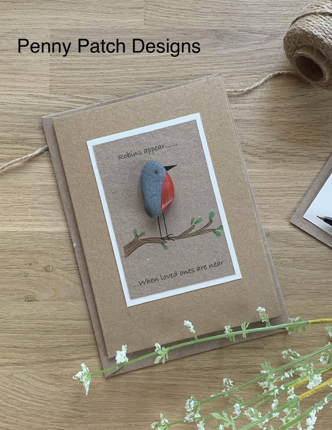 Handmade pebble Robin Sympathy Card. ‘Robins appear when loved ones are near’, cream or brown cards. Free postage. Recycled. Handmade pebble Robin Sympathy Card. ‘Robins appear when loved ones are near’, cream or brown cards. Free postage. Recycled.