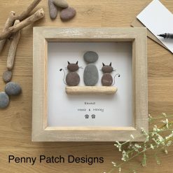 Personalised pet pebble art picture. Cat Dog Human Person handmade gift item. 7x7”. Free postage. White or Rustic Wood Frame.