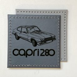 Single Car Ford Capri 280 Custom Engraved Leatherette Coaster Grey. Man Cave Gift