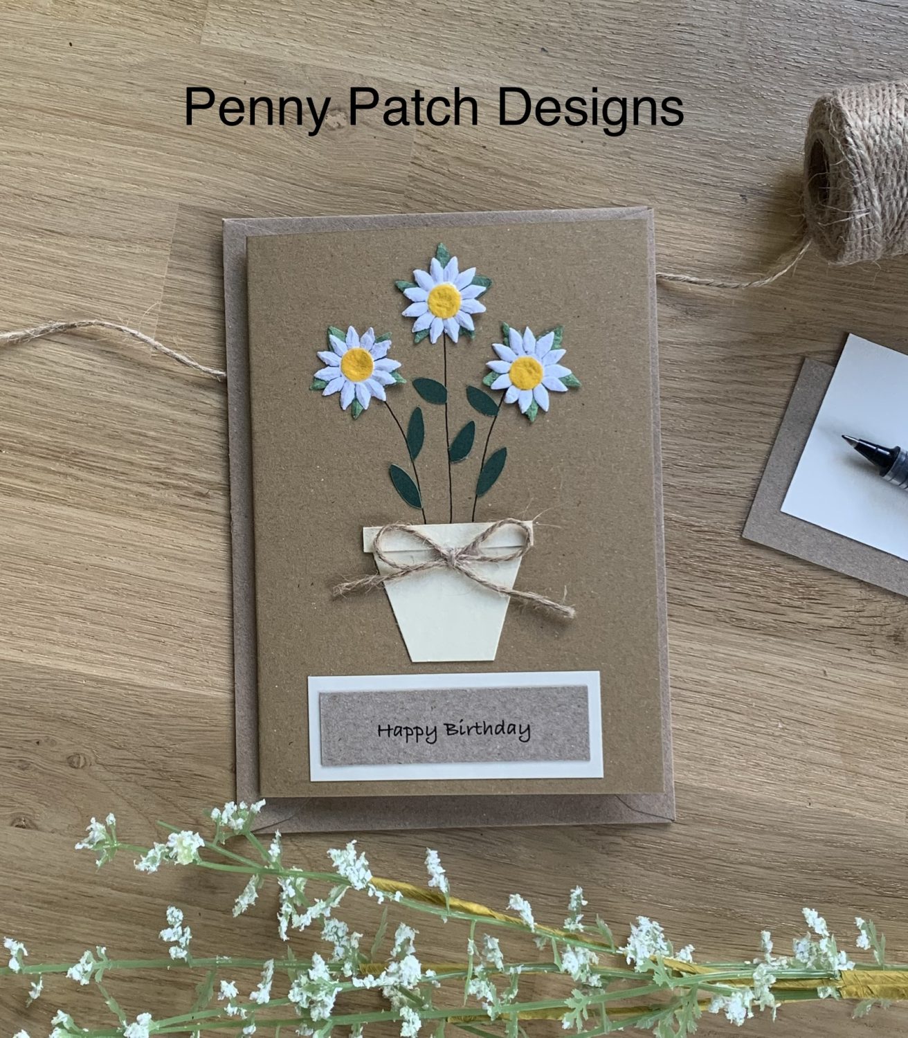 Daisy Flower Pot Handmade Birthday Card or for any occasion, personalised for free and free postage. Brown or Cream card. Recyclable. Daisy Flower Pot Handmade Birthday Card or for any occasion, personalised for free and free postage. Brown or Cream card. Recyclable.