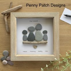 Handmade Personalised Family Pebble Art Picture. White or Rustic Wood frame. Free Postage. Personalised Family Friends Perfect Gift Item. 1 Handmade Personalised Family Pebble Art Picture. White or Rustic Wood frame. Free Postage. Personalised Family Friends Perfect Gift Item. 1