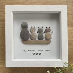 Personalised pet pebble art picture. Cat Dog Human Person handmade gift item. 7x7”. Free postage. White or Rustic Wood Frame. 2 Personalised pet pebble art picture. Cat Dog Human Person handmade gift item. 7x7”. Free postage. White or Rustic Wood Frame. 2