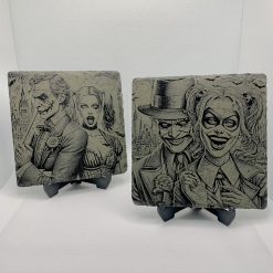 Super Heroes Harley Quinn Joker Slate Mat Engraved 2 Coasters Man Cave Gift
