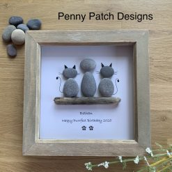 Personalised pet pebble art picture. Cat Dog Human Person handmade gift item. 7x7”. Free postage. White or Rustic Wood Frame. 1 Personalised pet pebble art picture. Cat Dog Human Person handmade gift item. 7x7”. Free postage. White or Rustic Wood Frame. 1