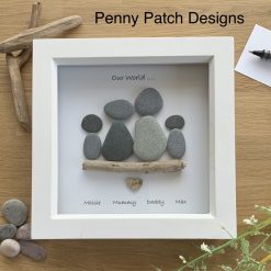 Handmade Personalised Family Pebble Art Picture. White or Rustic Wood frame. Free Postage. Personalised Family Friends Perfect Gift Item. 3 Handmade Personalised Family Pebble Art Picture. White or Rustic Wood frame. Free Postage. Personalised Family Friends Perfect Gift Item. 3