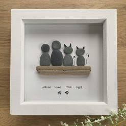 Personalised pet pebble art picture. Cat Dog Human Person handmade gift item. 7x7”. Free postage. White or Rustic Wood Frame. 5 Personalised pet pebble art picture. Cat Dog Human Person handmade gift item. 7x7”. Free postage. White or Rustic Wood Frame. 5