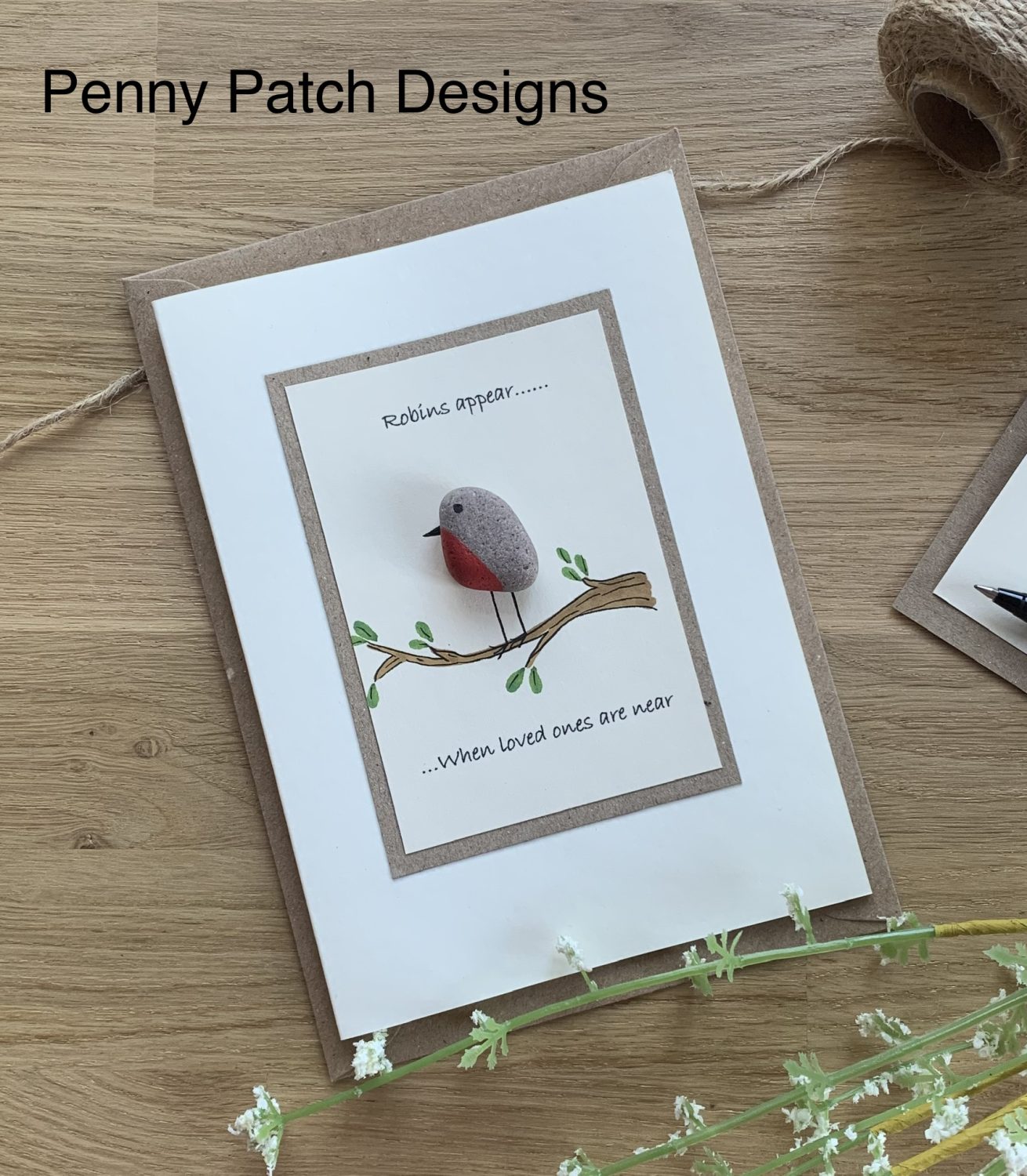 Handmade pebble Robin Sympathy Card. ‘Robins appear when loved ones are near’, cream or brown cards. Free postage. Recycled. Handmade pebble Robin Sympathy Card. ‘Robins appear when loved ones are near’, cream or brown cards. Free postage. Recycled.