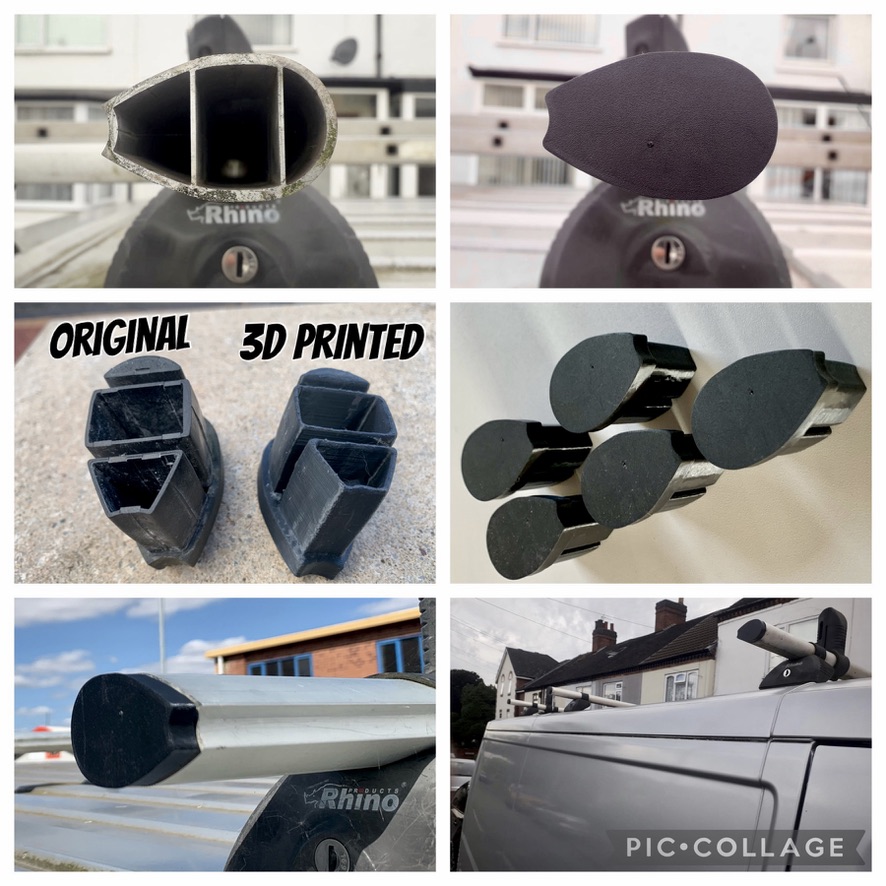 Replacement Rhino Roof Bar End Caps Set Of 6 - Black 3D Printed Replacement Rhino Roof Bar End Caps Set Of 6 - Black 3D Printed